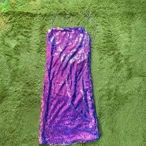 Sparkly mermaid iridescent lace up back mini dress